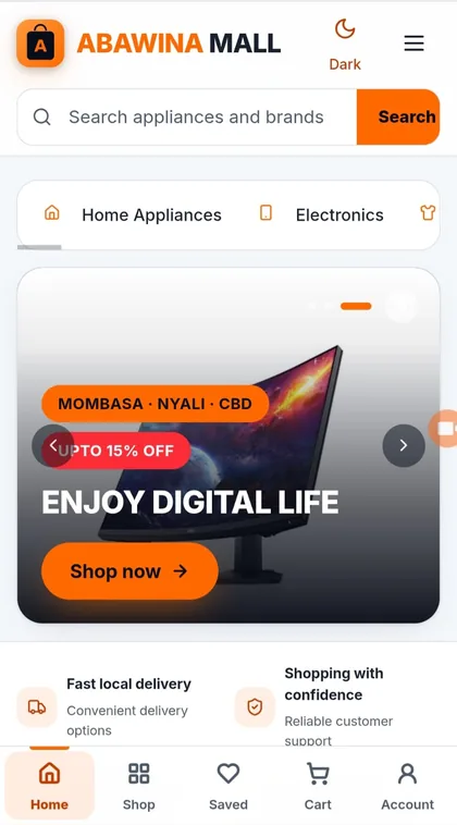 Abawina Mall homepage on a phone